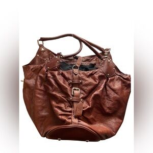 Vera Pelle Lavorazione Artigianale Italian Leather Tote Shoulder Bag Brown
